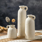 White Ceramic Vase Set of 3, Modern Rustic Flower Vases, Matte White Bohemian Decor, Farmhouse Home Decor for Living Room Kitchen Table Centerpieces Bedroom Shelf