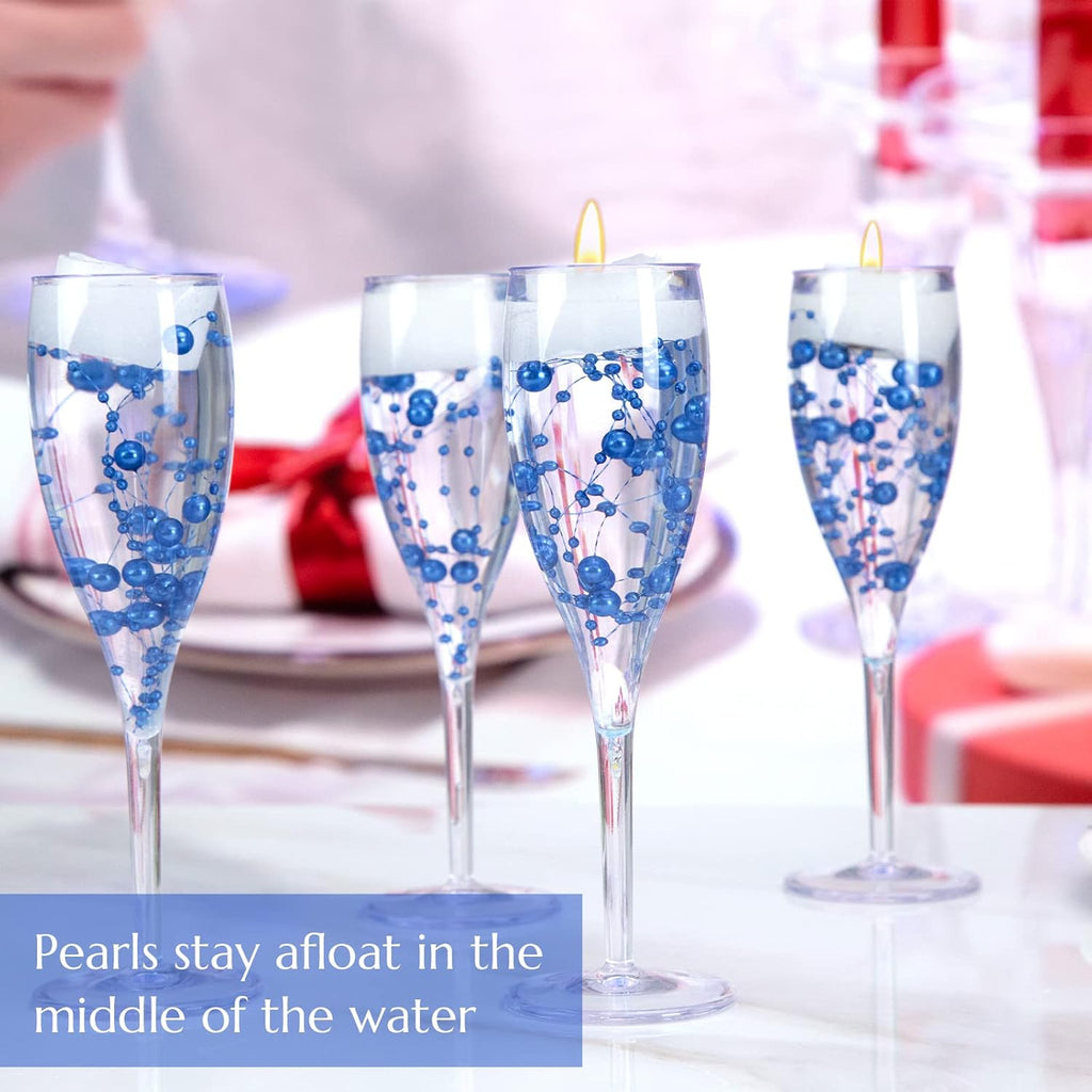 DomeStar 36 PCS Blue Pearl Strings for Floating Candle, Artificial Beads Strings Blue Faux Pearls Vase Fillers for Wedding Table Centerpiece DIY Garland