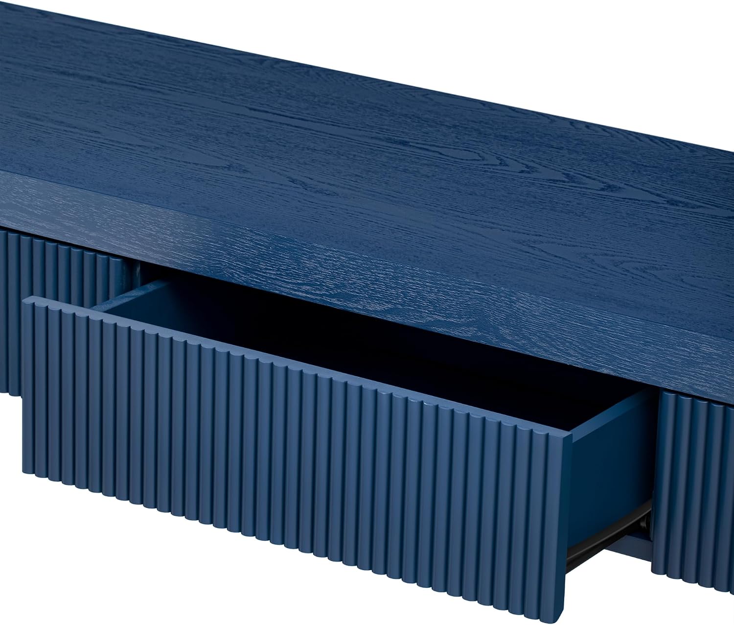 Knocbel Console Table with 3 Fluted Drawers, Rustic Sofa Tables with Solid Wood Veneer & Wood Grain for Entryway Hallway Living Room, 55.1" W x 15.8" D x 29.8" H, Navy