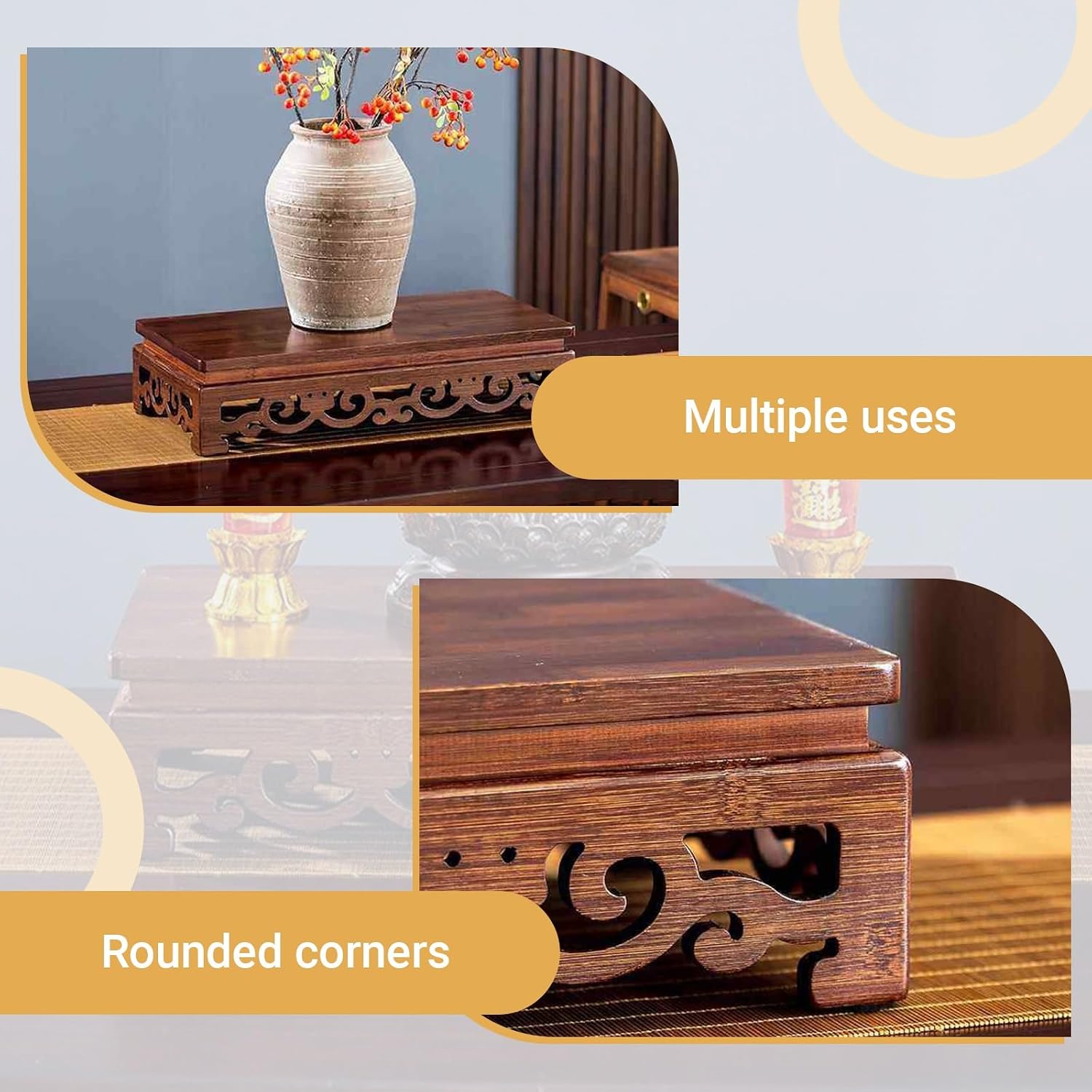Freestanding Hollow Carving Wooden Shrine Altar Table Personal Shrine Altar Table Shelf Buddhist Prayer Altar Cabinet for Living Room, Bedroom(40 * 25 * 12cm/15.7 * 9.8 * 4.7in)