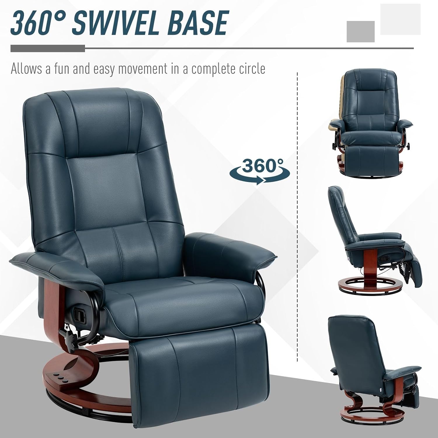 Swivel Reclining Chair - Blue
