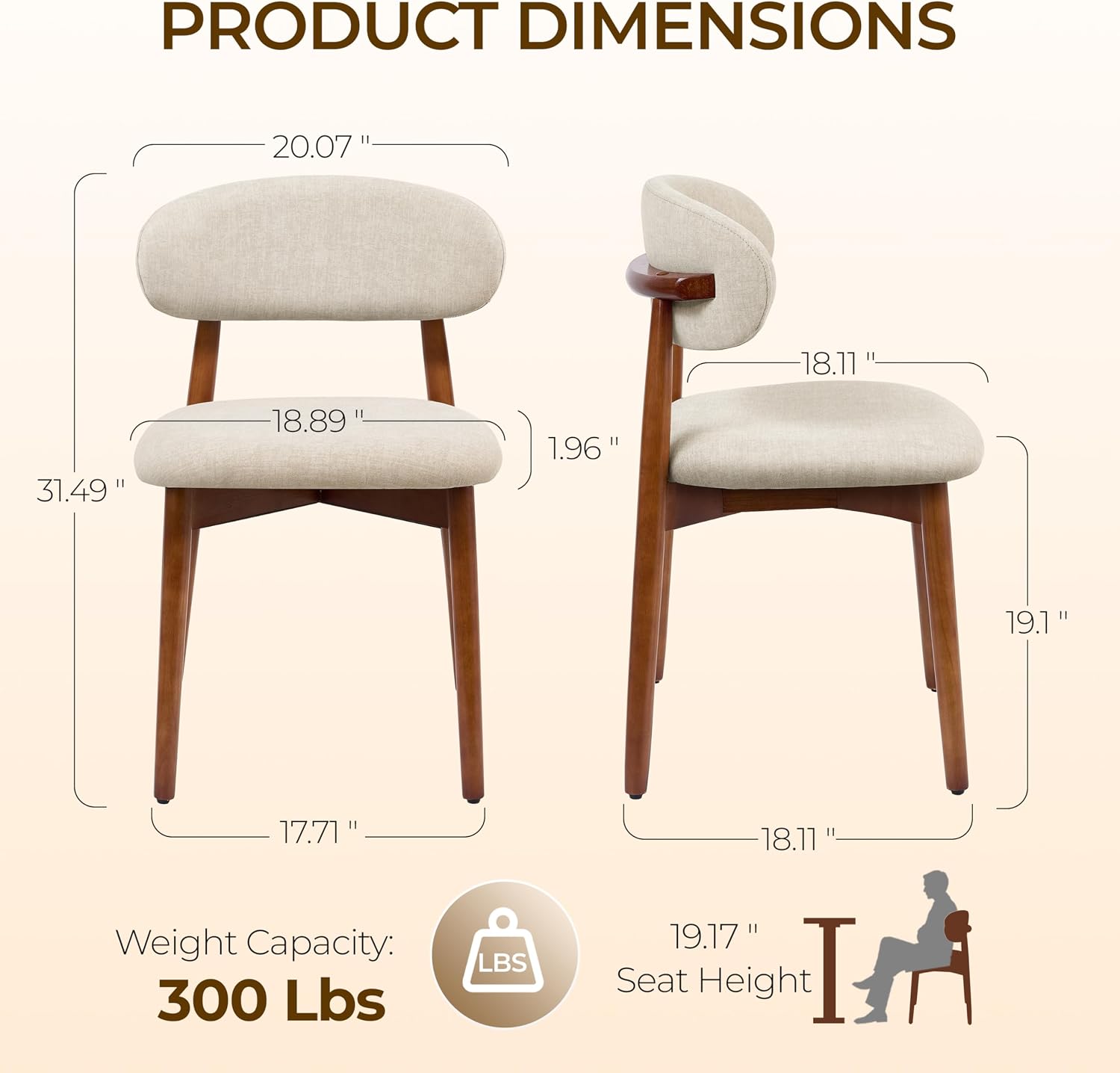 Farmhouse Dining Chairs Set of 4, Mid Century Modern Wooden Velvet Fabric Upholstered Kitchen Chairs with Curve Back, Dining Room Chairs for Living Room Restaurant Cafe with Brown Legs, Warm Gray