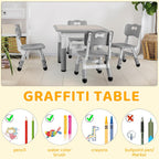 Arlopu Kids Table and 4 Chairs Set, Height Adjustable ((18.9"–23.6"), Anti-Slip Childrens Activity Desk, Wipe-Clean Desktop, Montessori Learning, Drawing for Toddler, Classroom, Home & Daycare (Grey)
