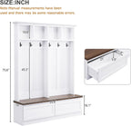 Merax Wood Hall Tree Entryway Bench with 6 Hooks, Farmhouse Mudroom Versatile Coat Racks with 2 Large Drawers Entrance Organizer for Hallway White
