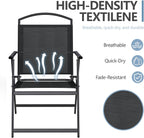 SWITTE Folding Patio Chairs Set of 2, Outdoor Dining Chairs with Armrests, Breathable Textilene & Steel Frame for Lawn, Garden, Yard or Poolside - Black