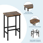 GarveeHome 3-Piece Kitchen Table Set with Storage Shelves & 2 Bar Stools - Iron and Wood Dining Table for Small Spaces, Apartments, Condos, Rustic Brown