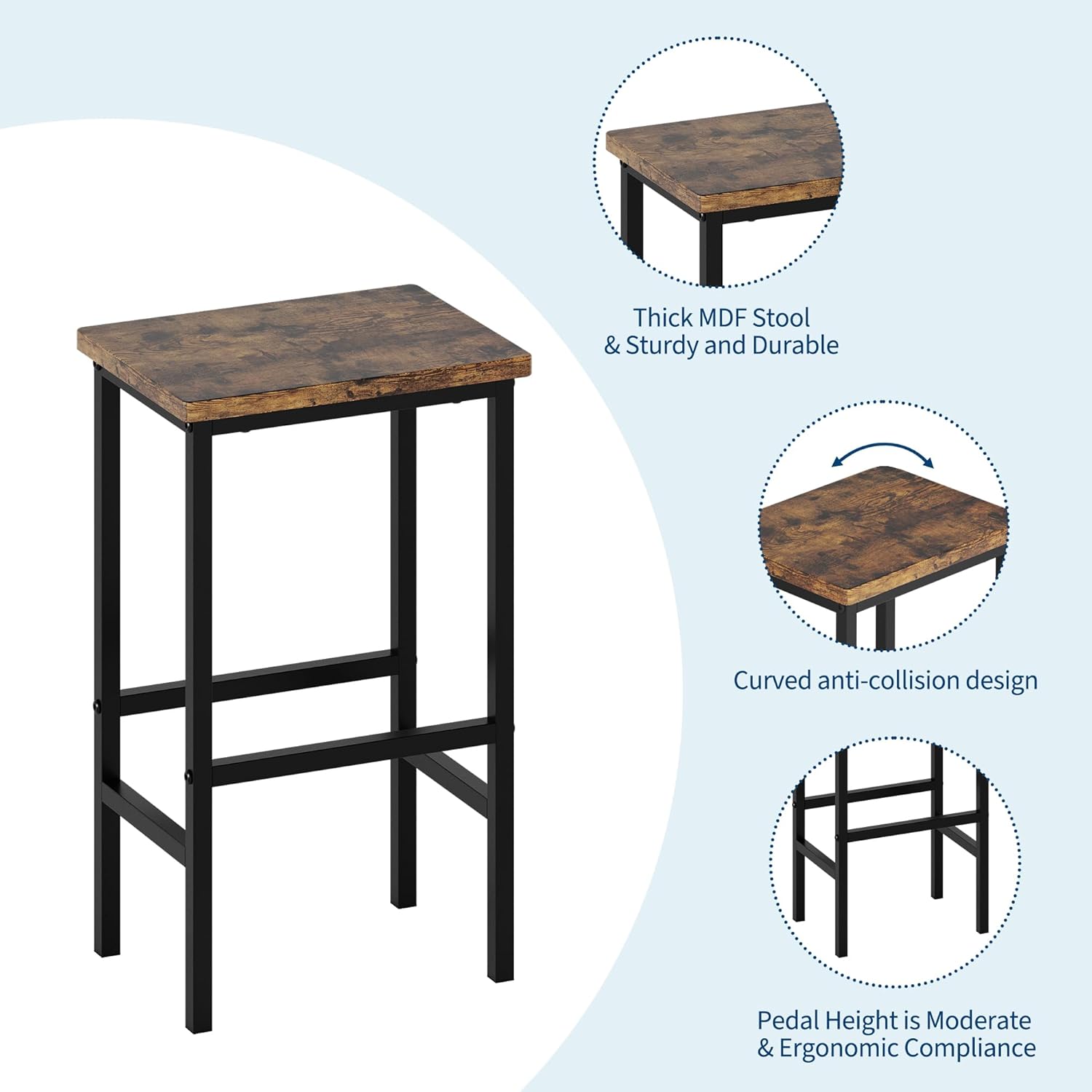 GarveeHome 3-Piece Kitchen Table Set with Storage Shelves & 2 Bar Stools - Iron and Wood Dining Table for Small Spaces, Apartments, Condos, Rustic Brown