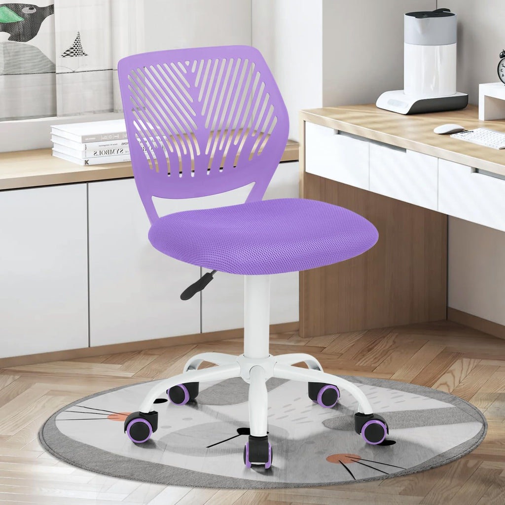 FurnitureR Purple Armless Desk Chair, Ergonomic Swivel Study Chair with Mesh Seat & Rolling Wheels, Lightweight Cute Task Chair for Creating a Cozy & Inspiring Kids’ Study Space — A Lovely Gift Choice