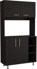 37.4" D*15.7" W*70.86" H Freestanding Kitchen Pantry with 2 Shelves, 2 Double Doors, Rectangular Storage Cabinet, Traditional, for Living Room, Dining Room, Black