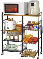 HapiRm Rolling Kitchen Microwave Cart - 4 Tier Microwave Table Stand with Pull-Out Baskets, Coffee Bar Baker's Rack with Wheels Rolling Storage Cart Organizer Shelf for Living Room Office, Balcony