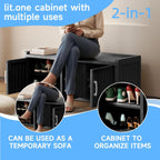 3 Doors Shoe Bench, Waterproof & UV-Resistant, Resin Shoe Cabinet Indoor & Outdoor Use, Entryway Bench with Adjustable Shelves & Hidden Storage Space for Bedroom, Hallway, Black