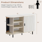 Giantex 47'' Fluted Sideboard Buffet Cabinet with Tambour Sliding Doors, Coffee Bar Console Table w/Metal Legs, Mid Century Storage Credenza Cabinet for Kitchen Dining Room Living Room (White Oak)