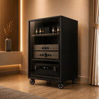 rolling Media Storage Cabinet with Tempered Glass Door, audio rack cabinet with Cable Management, Efficient Heat Dissipation, Studio home audio cabinet for Living Room/Gaming Setup/Home (3-tier)