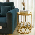 VNT Signature Handwoven Round Side Table with Solid Wood Top – Natural Rattan Accent Table, Artisan-Made
