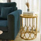 VNT Signature Handwoven Round Side Table with Solid Wood Top – Natural Rattan Accent Table, Artisan-Made