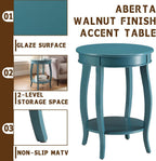Small Accent Table with Storage, Round End Tables for Living Room, Wooden Circle Side Table for Small Spaces Bedroom Sofas Entryways, Easy to Assemble (Teal)