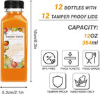 TOMNK 12pcs Juice Bottles, 12oz Reusable Plastic Juice Containers Bottles with Caps and Labels, Funnel, Brush Beverage Containers for Juicing, Smoothies, Tea, Milk