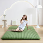 Zelladorra Japanese Floor Mattress Queen, Anti-Slip Japanese Futon Roll Up Tatami Mat for Guests, Green