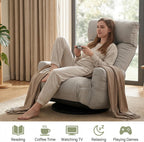 360° Swivel Floor Gaming Chair Linen Folding Chaise Lounge Chair Adjustable Cozy Sofa Chair with Armrests, Phone Holder & Padded Cushion, Ideal for Living Room, Bedroom (Grey)