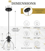 2 Pack Pendant Lights Kitchen Island, 7.5" Black Pendant Lighting with Clear Seeded Glass Shade, Farmhouse Hanging Light Fixtures for Dining Room, AD-22151-1P2-BK