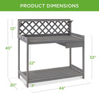 Best Choice Products Outdoor Garden Potting Bench, Wooden Workstation Table w/Cabinet Drawer, Open Shelf, Lower Storage, Lattice Back - Gray