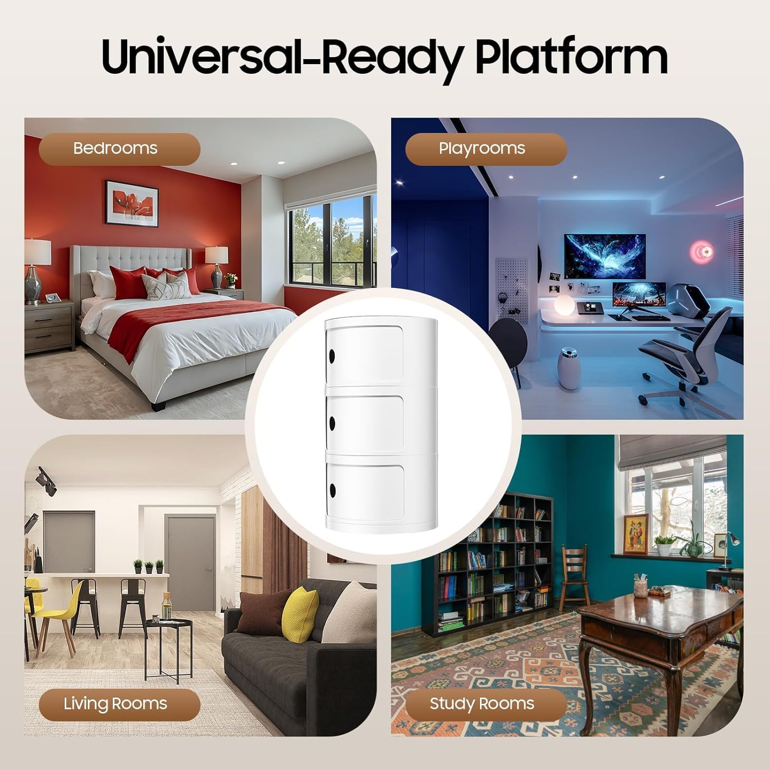 Round Nightstand, 3-Tier Round Bedside Table, ABS White Cylindrical Cabinet with Sliding Doors, Modern Narrow Modular Side Table for Bedroom, Living Room, 12.5" Diameter x 22.8" Height