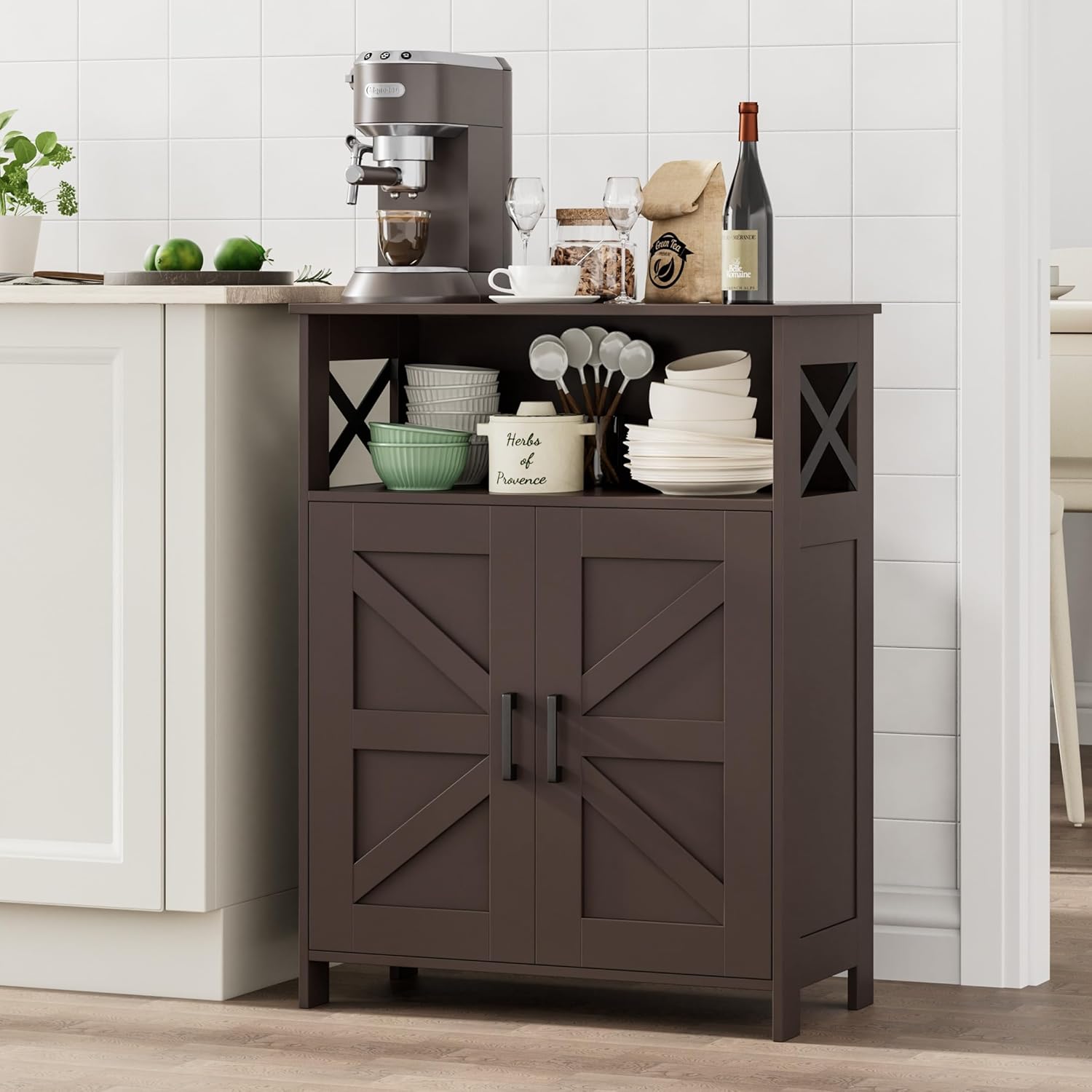 Homhedy Farmhouse Bathroom Storage Cabinet with 2 Doors, Toilet Paper Cabinet with Adjustable Shelf, Small Bathroom Cabinet for Kitchen/Laundry/Living Room, 11.8 x 23.6 x 31.5 Inches, Brown
