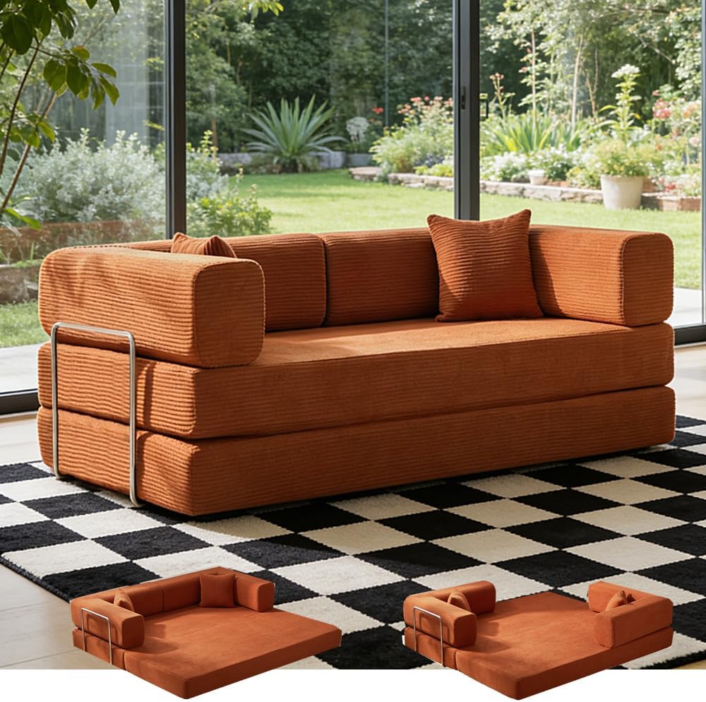 GEARIVY Folding Sofa Bed Convertable Corduroy Couch King Size Floor Sleeper 4-in-1 DIY Combination Modular Sofa Fold Out Futon Lounge Comfy Foldable Lazy cama for Living Room