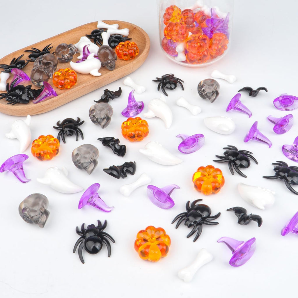 Jangostor 160 PCS Halloween Acrylic Spider Mini Pumpkins Bat Ghost Skull Hat Acrylic Sensory, Halloween Vase Filler Gems for DIY Crafts, Home, Halloween Table Decoration