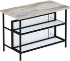 Lamerge 3 Piece Bar Table and Chairs Set, Industrial Bar Table Set with Storage Shelves,Marble Counter Height Island with 2 Bar Stools,Modern Pub Island for Kitchen,Grey