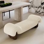 Modern White Wooden and Fabric Sofa Stool Retro Style for Changing Shoes Bedroom Bedside and Dressing Room Entryway(Large)