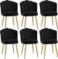 VECELO Velvet Dining Chairs Set of 6, Modern Upholstered Kitchen Chairs with Thick Cushions, Curved Padded Backrest and Metal Legs, for Kitchen, Dining Room, Living Room, Black