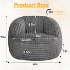 Bean Bag Chair for Adults Teens, Comfy Reading Chair Sofa with Round Seat | DarkGray, Giant Bean Bag with Filler, Corduroy Beanbag Chairs Floor Sofa, For Living Room, Bedroom, Gaming