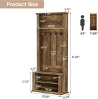 Tribesigns Hall Tree with Bench and Shoe Storage, 70.89" Tall Hall Tree with Coat Hooks, Open Shoe Shelves and Top Display Shelf, Entryway Coat Rack for Mudroom, Hallway, Bedroom, Rustic Brown