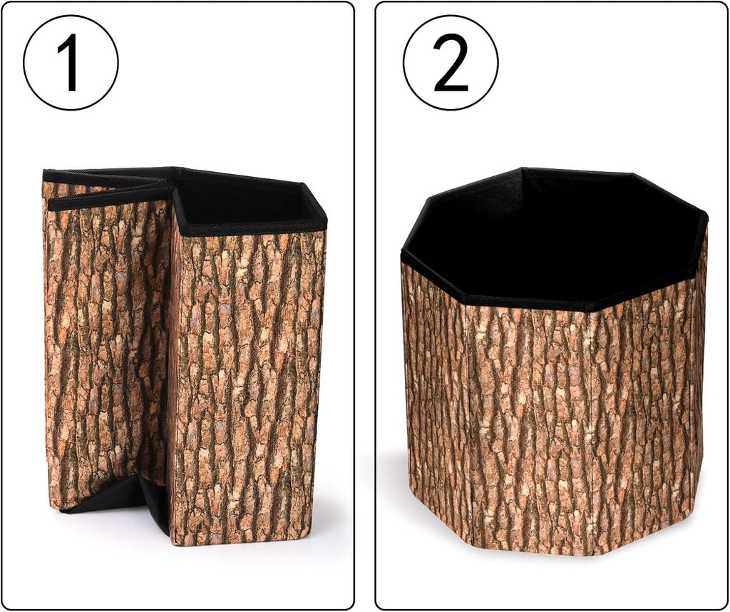 Lawei 3 Pack Tree Stump Storage Stools, 12 x 12 Inches Folding Stool Ottoman with Foam Cushion, Collapsible Storages Seat Chest, Vintage Storage Toy Box Wood Stump Organizer Stools for Toy