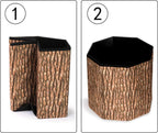 Lawei 3 Pack Tree Stump Storage Stools, 12 x 12 Inches Folding Stool Ottoman with Foam Cushion, Collapsible Storages Seat Chest, Vintage Storage Toy Box Wood Stump Organizer Stools for Toy