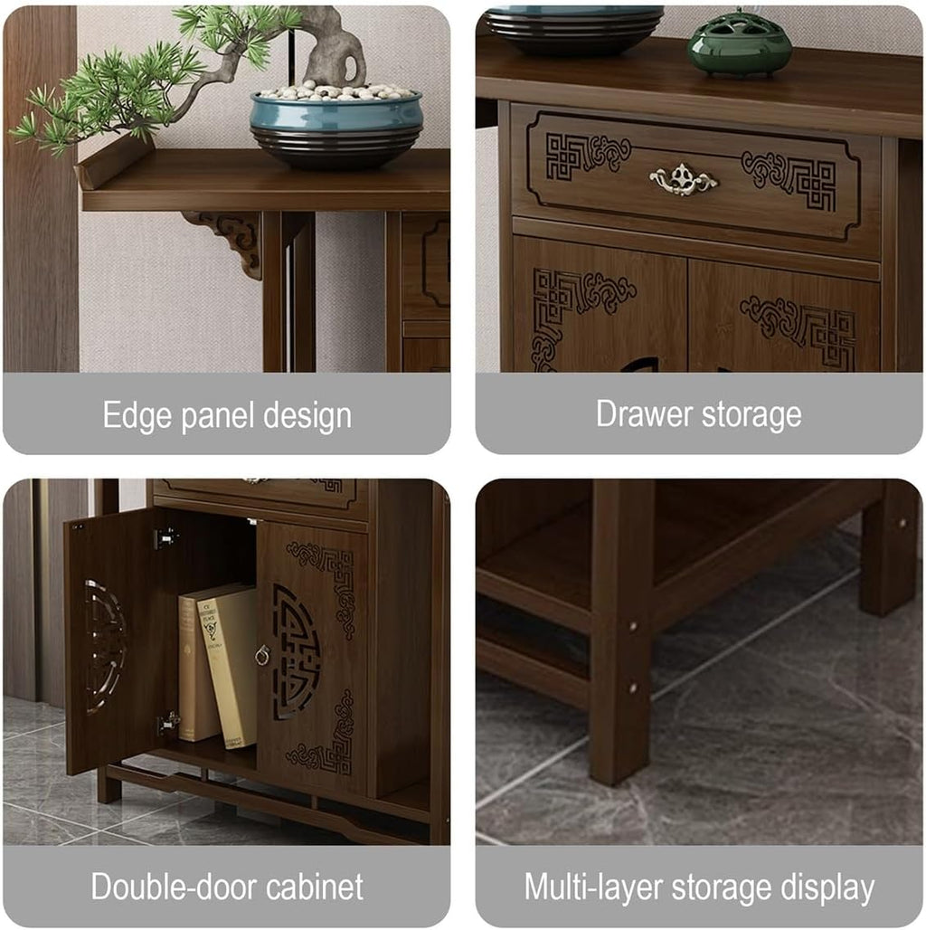 Solid Bamboo Buddha Altar Cabinet, Chinese Cabinet Pedestal Offering Table, Personal Shrine Altar Table, Easy Assembly, for Living Room, Bedroom, Office(39.4 * 15.7 * 31.5in)