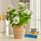 Sungmor Rustic Ceramic Flower Vase with Handles, Decorative Pottery Vase 7 Inch Terracotta Plant Pots, Cement Textured Vases Home Decor, Indoor Fresh Flowers Planter, Dried Flower Arrangements