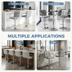 DUMOS Bar Stools Set of 2, Adjustable Swivel Bar Chairs with Padded Armrests and Ergonomic Backrest for Kitchen Island Counter Pub Dining Room, Water-Resistant PU Leather, Grey