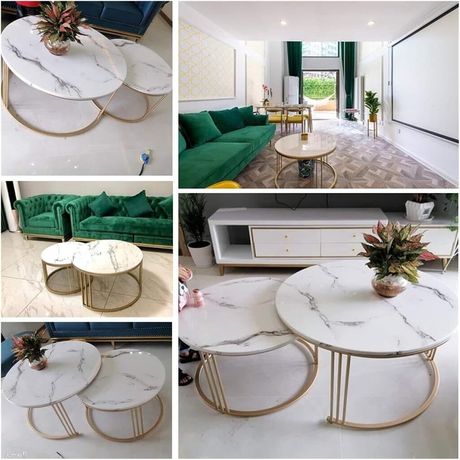 Coffee Table Living-Room Tables Nesting Coffees End Tables Modern Decor Side Table Round Stand Tea Table for Living Room Home and Office(80cm+65cm)
