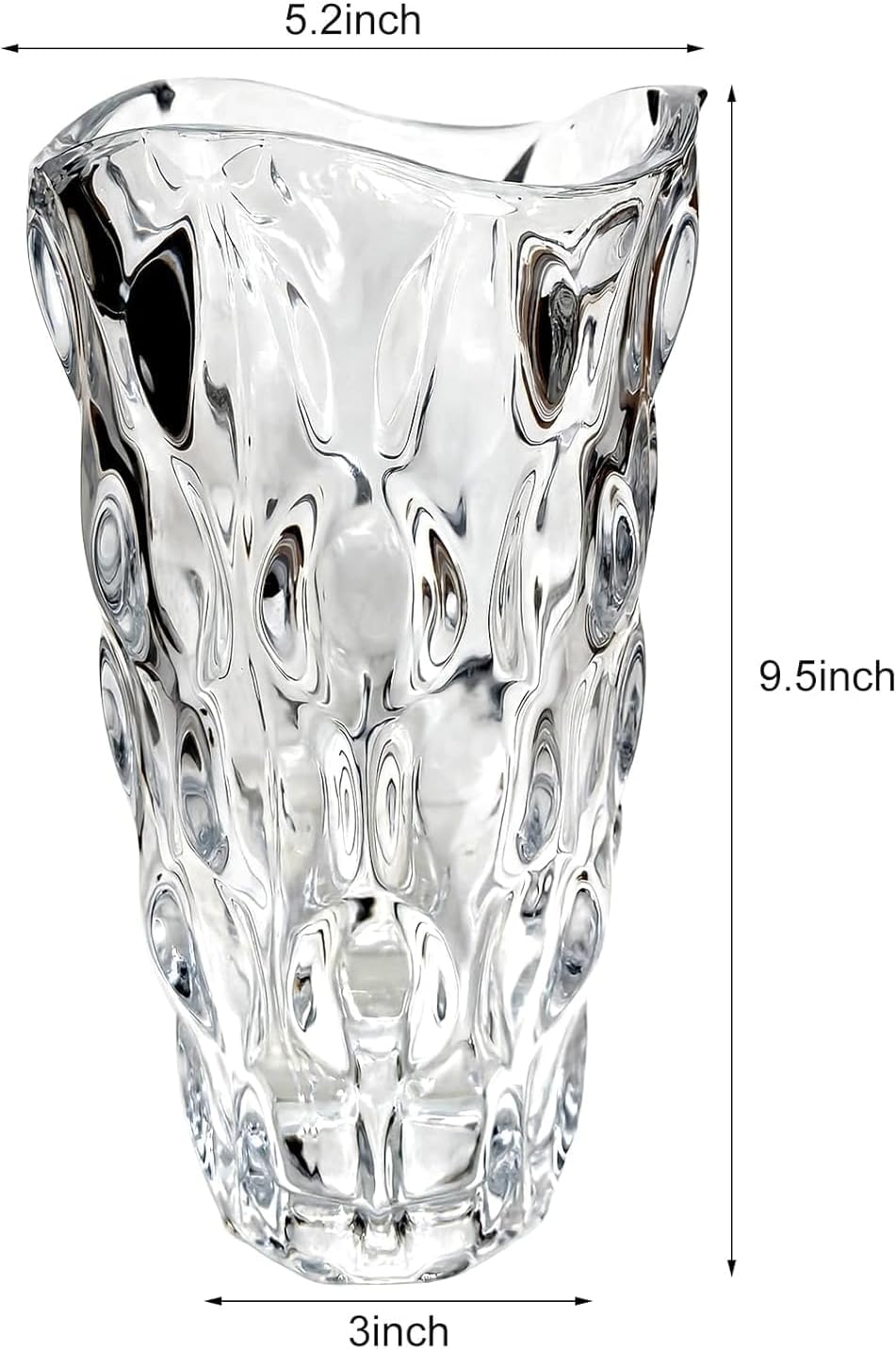 Luxury Tall Glass Vase, Premium Geometric Shape Flower Vase - White Textured Surface Home Decor, Decorative Modern Farmhouse, Ideal for Shelf, Mantle, Table & Entryway Decor, Clear