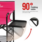 OmySalon Tall Folding Directors Chair with Side Table Storage Bag, Aluminum Frame 300 lbs Capacity, Portable Makeup Artist Bar Height, 19.7" D x 24.6" W x 45.7" H(Rose Red)