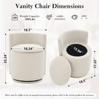 FOXHUNTER Vanity Stool with Storage Vanity Chair with Back, 360°Swivel Accent Chair Upholstered Vanity Chairs for Living Room, Makeup Room,Bedroom,Office(Beige)