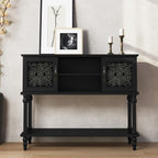 ARTPOWER Vintage Console Table with Hand-Carved Doors, 42" Narrow Entryway Table with Storage, Retro Sofa Table with Open Storage Shelf, Console Tables for Entryway, Hallway, Foyer, Living Room, Black