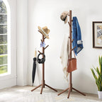 Wooden Coat Rack Freestanding with 8 Hooks,Easy Assembly New Zealand Pine Tree Coat Racks, 3 Adjustable Sizes for Clothes, Hats, Bags, for Entryway, Hallway, Bedroom, Office (Brown, 2 PCS)
