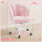 Homkdom Office Vanity Chair with Wheels, Comfy Desk Chair with Back, Armless Home Office Desk Chair Hight Adjustable & 360° Swivel, Makeup Task Chair for Bedroom, Study Room, Blush Pink