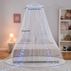 Obrecis Bed Canopy with LED Star Lights, Princess Canopy Bed Curtain with 18 Colors Changing String Lights Remote Timer for Girls Bedroom, Pink Red Blue White Dome Canopy for Twin to King Size Bed