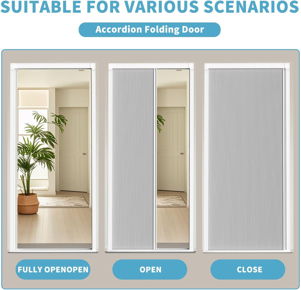 MYshade Custom Size Interior Accordion Folding Door, Aluminum Frame with Heat-Insulating Cellular Fabric, No-Drill Room Divider for Bedroom, Bathroom, Closet（White）