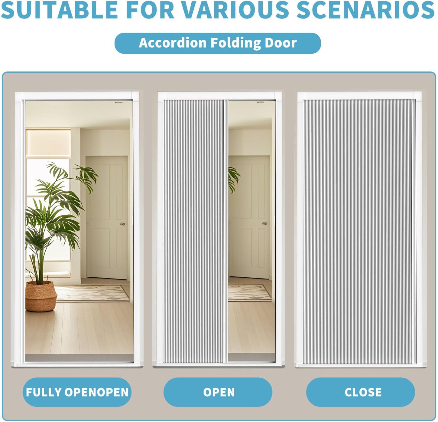 MYshade Custom Size Interior Accordion Folding Door, Aluminum Frame with Heat-Insulating Cellular Fabric, No-Drill Room Divider for Bedroom, Bathroom, Closet（White）