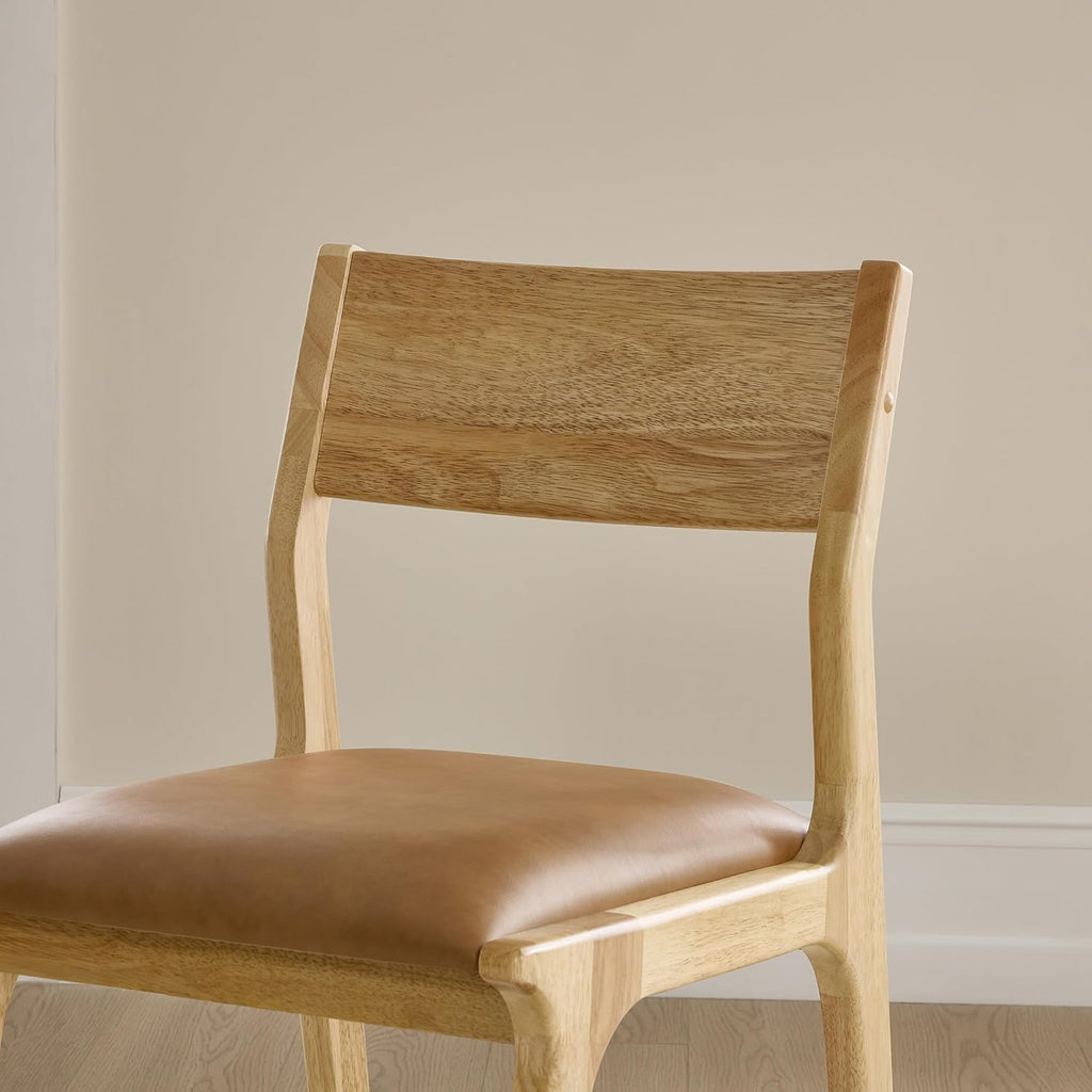 Watson & Whitely Wood Dining Chairs Set of 4, Modern Leather Upholstered Kitchen Chairs with Ergonomic Curved Backrest and Solid Wood Frame, Farmhouse Chairs for Dining Room, Living Room, Camel